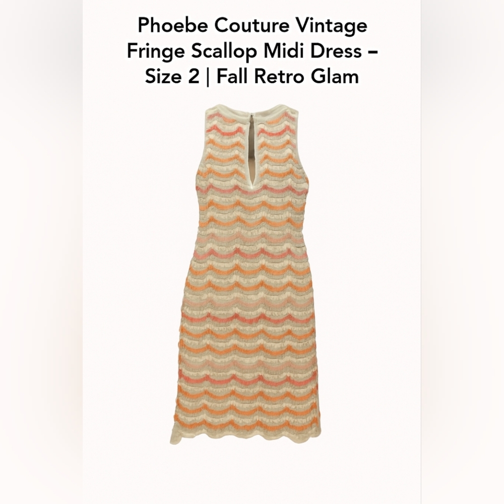 Phoebe Couture Vintage Fringe Scallop Midi Dress – Size 2 | Fall Retro Glam
